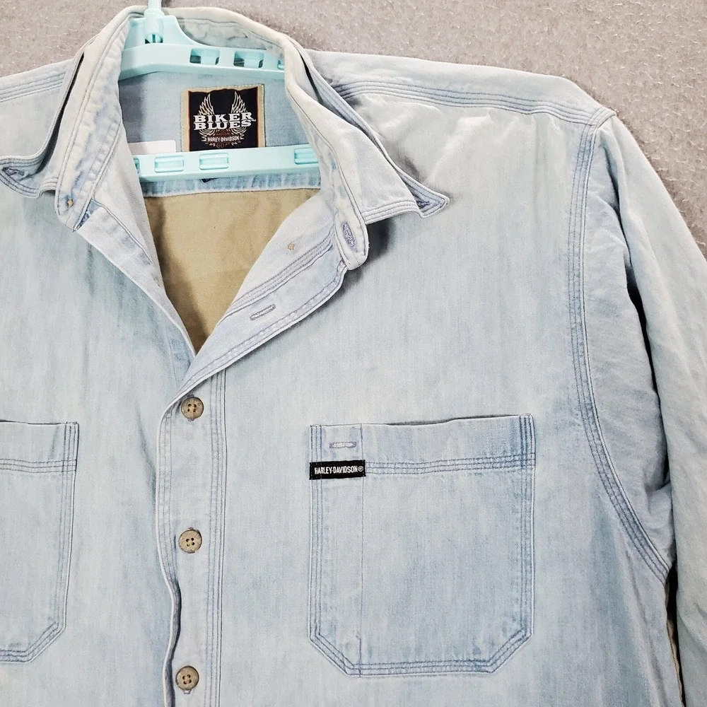 VINTAGE Harley Davidson Men Button Up Shirt XL Denim‎ Biker Blues Graphic